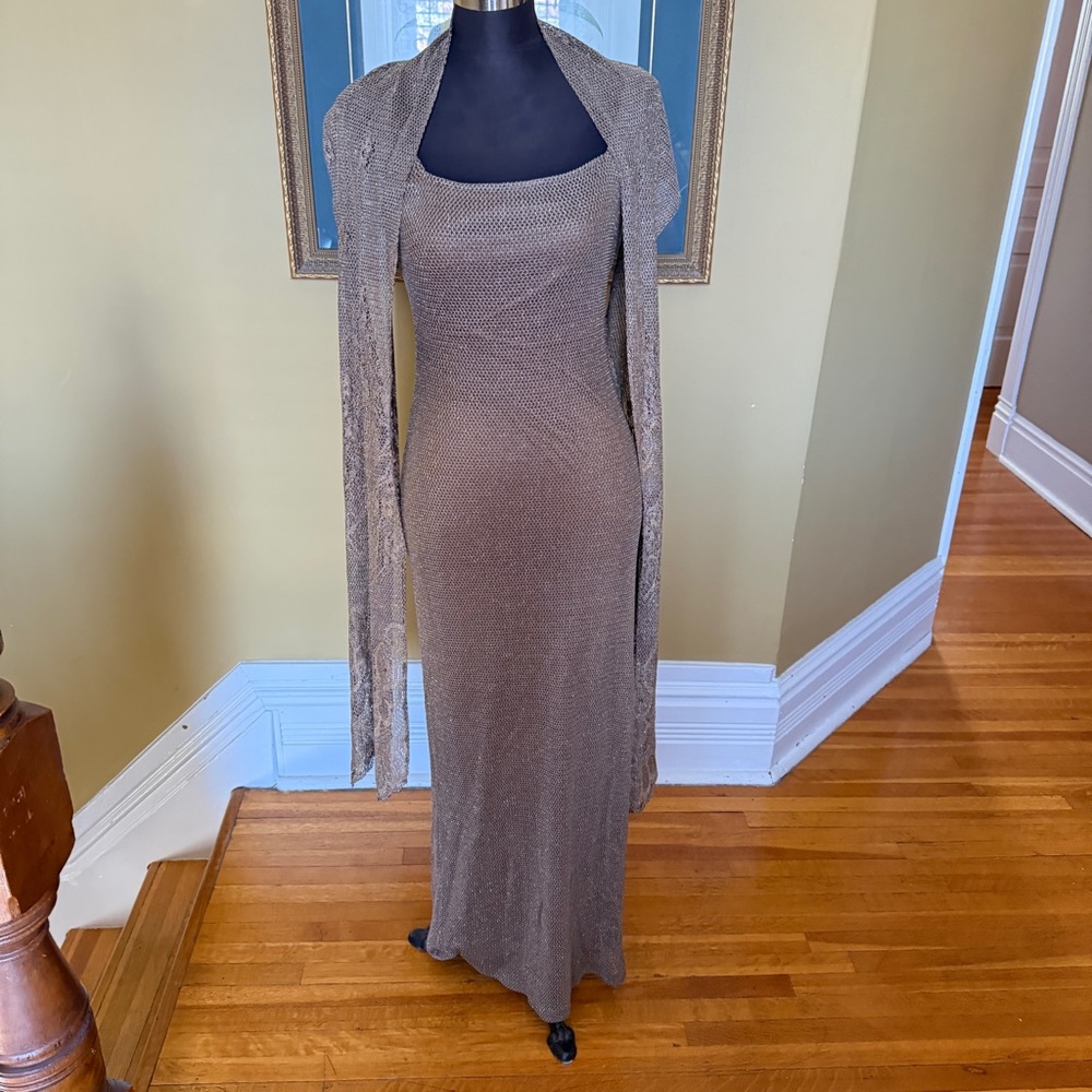 JS Collections Shimmering Brown Maxi Dress